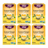 Yogi Lemon Ginger tea bags ready to brew for a refreshing, digestion-friendly cup.