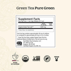 Yogi Tea Pure Green Tea packaging highlights organic, non-GMO ingredients.
