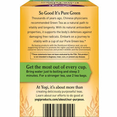 Steeped Yogi Pure Green Tea cup with inviting aroma for a calm moment.