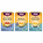 Yogi Honey Lavender Stress Relief tea bags close-up for calming rituals.