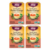 Yogi Vanilla Spice Perfect Energy bottle pour promoting a natural energy boost.