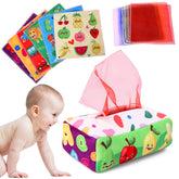 YOGINGO tissue box toy with pullout action for baby fine motor play.