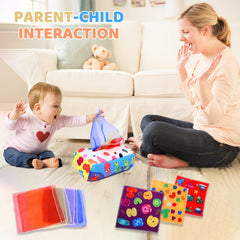 YOGINGO tissue box toy silk scarves offer colorful textures.