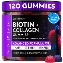 YOLOBALANCE Biotin Gummies bottle front with high-potency 10,000 mcg formula for hair support