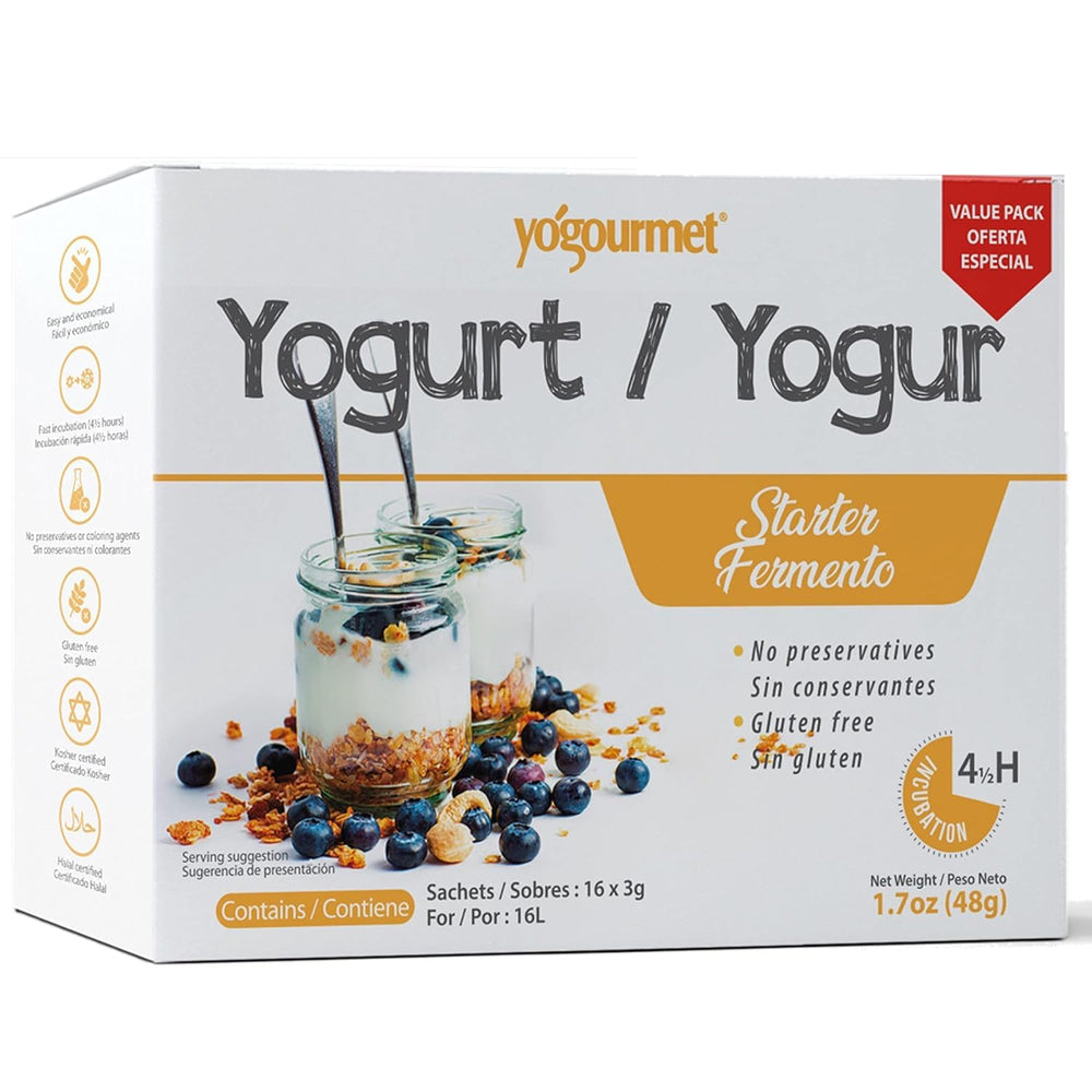Yogourmet Yogurt Starter 16-pack box for at-home yogurt making.