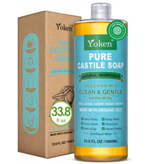 Yoken unscented Castile Soap bottle pour for gentle cleansing.