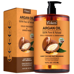 Yoken Pure Argan Oil bottle pour for versatile hair and skin nourishment.