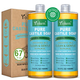 Yoken Pure Castile Soap bottle front shows unscented, gentle formula