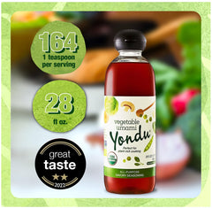 Close-up of Yondu label highlighting organic, non-GMO attributes.