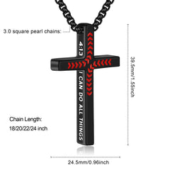 Yoosteel Baseball Cross Necklace 20-inch chain displayed on model.