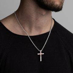 Yoosteel Baseball Cross Necklace side view shows Bible verse inscription.