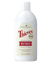 Young Living Thieves Fresh Essence bottle on vanity for daily fresh breath.