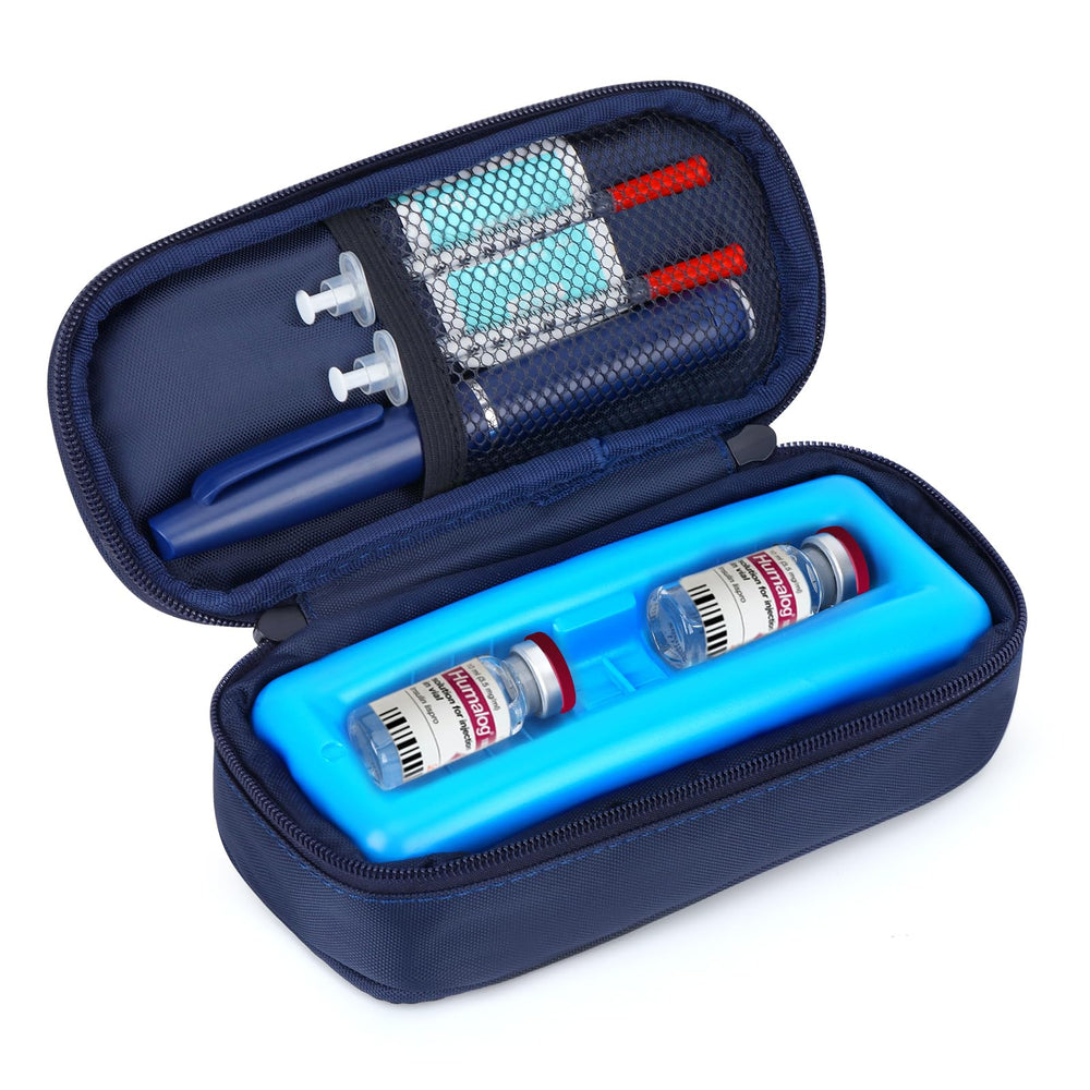 YOUSHARES insulin vials cooler with ice brick keeps meds cold on the go.