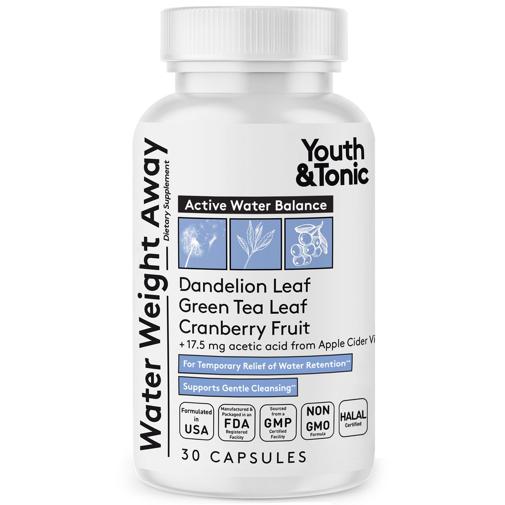 Youth & Tonic Water Away bottle with herbal diuretic formula for daily balance
