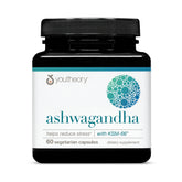 Youtheory Ashwagandha bottle with capsules supports daily energy and stress management.