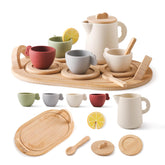 Youuys wooden tea party set teapot with lid for safe pretend play