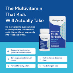 You+yours tasteless multivitamin powder mixed into beverages preserves flavor