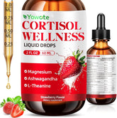 YOWOTE cortisol-support bottle with strawberry flavor promotes daily calm and balance.