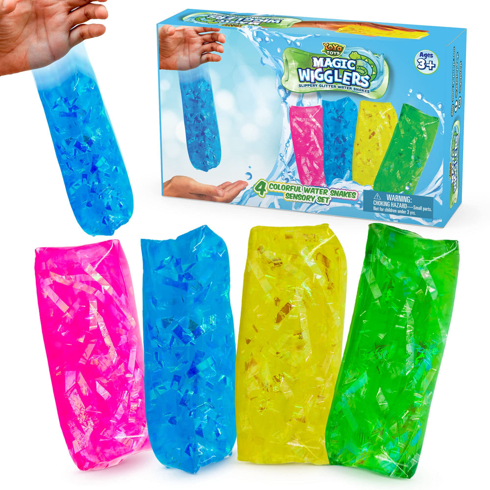 YoYa Toys Magic Wigglers Water Snake 4-pack close-up shows slippery texture for stress relief