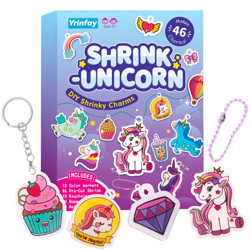 Yrinfay 89PC unicorn shrinking kit pre-cut charms ready for quick coloring and crafts