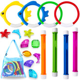 YUJUN 18pcs pool diving toys set for bright water play and easy storage.