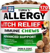 YUMA'S Dog Allergy Relief Chews bottle signals convenient daily immune support.