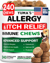 YUMA'S Dog Allergy Relief Chews packaging shows two-month supply for itch relief