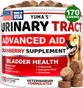 YUMA'S Dog UTI Chews bottle front with cranberry blend for daily urinary support.