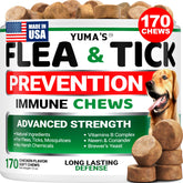 YUMA'S flea-tick chewables bottle showing easy daily prevention for dogs.