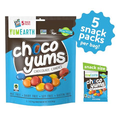 YumEarth Choco Yums label shows USDA Organic and Non-GMO certification.