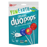YumEarth Duo Pops shell closeup with vibrant coating, gluten-free and vegan friendly.