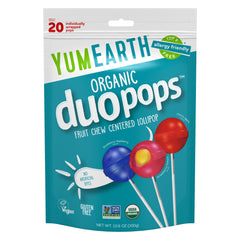 YumEarth Duo Pops shell closeup with vibrant coating, gluten-free and vegan friendly.