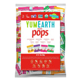 YumEarth Organic Pops Variety Pack bag showing eight fruit flavors for sharing