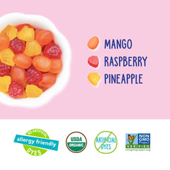 YumEarth snacks no-artificial-dyes image emphasizes natural color from real fruit and vegetables.