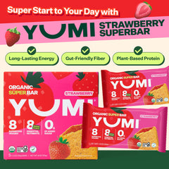 YUMI vegetable-packed breakfast bar visual features 8 vegetables for balance