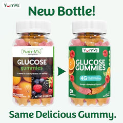 Close-up of YUM-V'S fast-acting glucose gummies ideal before workouts.