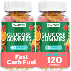 YUM-V'S Glucose Gummies orange-berry pack-2 for a convenient energy boost on the go.