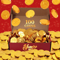 Yumzo gold-foil-wrapped-chocolate-coins shine on dessert tables and candy buffets.