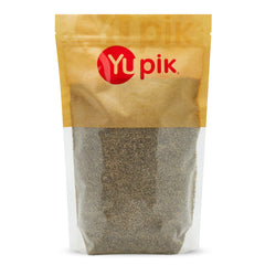 Yupik chia seed powder coarse blend in packaging, ready for baking.