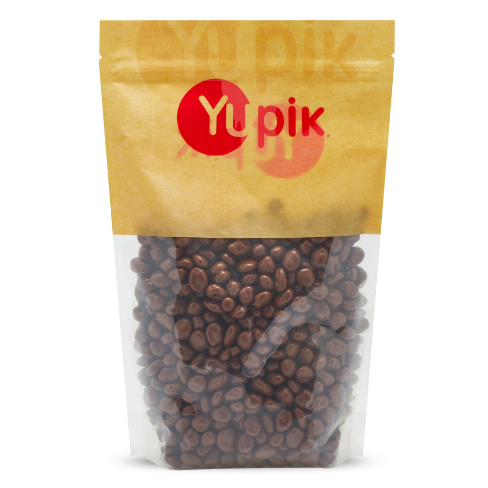 Yupik Milk Chocolate Covered Raisins pack shot with glossy coating for snacking