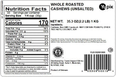 Yupik cashews pack shot, gluten-free, kosher, vegan.