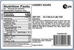 Yupik Sour Cherry Candies product shot shows bold red gummies for snacking.