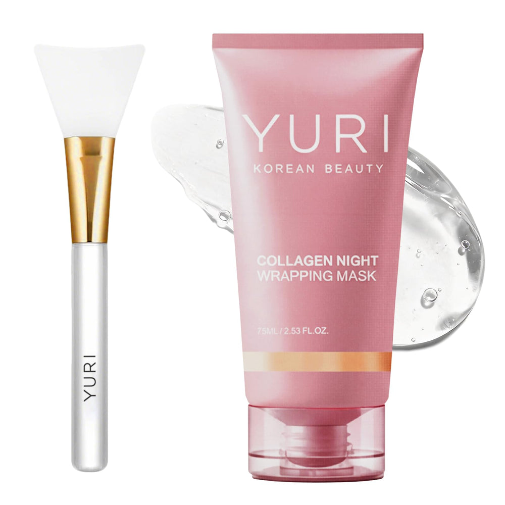 YURI BEAUTY Collagen Night Wrap Mask jar showing luxurious overnight hydration.