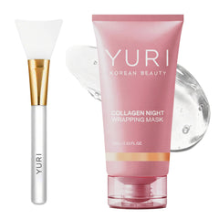 YURI BEAUTY Collagen Night Wrap Mask jar showing luxurious overnight hydration.