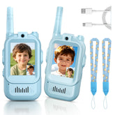 YUSSBCU video walkie talkie blue front view for easy grip and kid-friendly design.