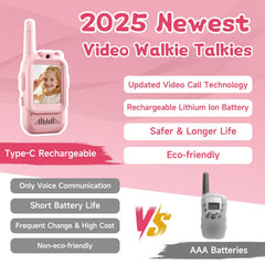YUSSBCU video walkie talkie pink side view for outdoor safe use.
