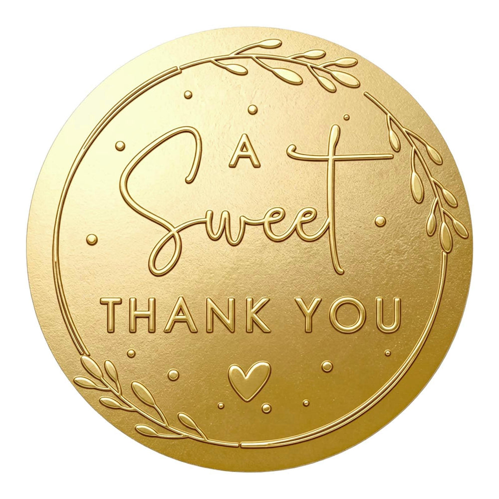 YYDESN sweet thank you sticker embossed gold foil for premium wedding favors.