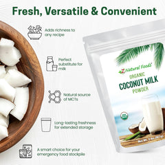 Smoothie prepared with coconut milk powder for creamy texture.