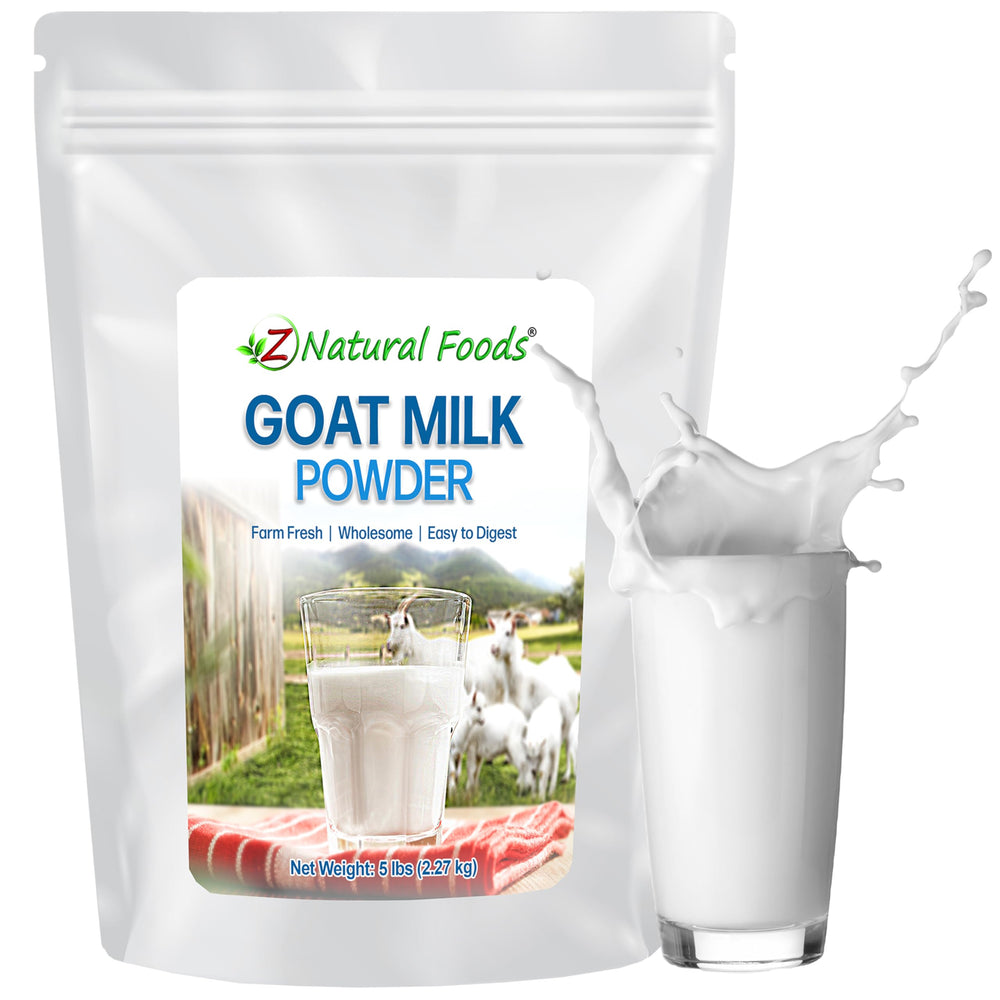 Z Natural Foods Goat Milk Powder full cream jar for rich, versatile cooking and drinks.