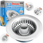 zaa kitchen sink drain strainer 3-in-1 assembly shows stopper and filter for clog prevention